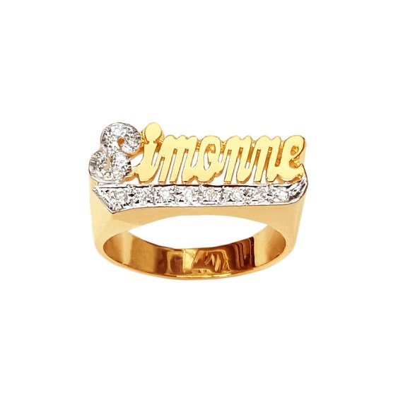 Custom Gold Name Ring Solid Gold 10k or 14k Fine Jewelry Classic Script Straight Tail With Diamonds item LEE107D Etsy Canada