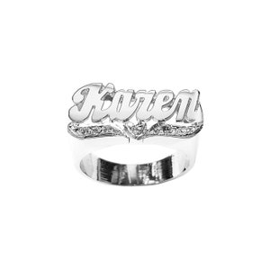 Custom Silver Name Ring | Solid Sterling Silver | Fine Jewelry | Diamond Heart Tail (Item: SNS095D )