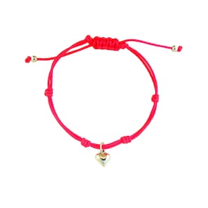 19519p Sterling Silver Dangling Heart on Elegant Adjustable Pink Shamballa Bracelet