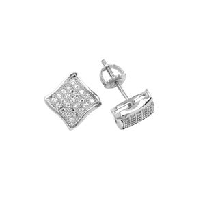 Sterling Silver Wave Earrings: Micro Pave CZ Screw Post, 9mm