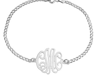 Silver Double Curb Link Monogram Bracelet (Item: MonoBR )