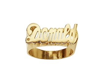 LEE085s - (8mm) small size Custom Gold Name Ring | Sold Gold 10k or 14k | Fine Jewelry | Classic Script (No tail)