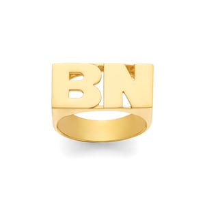 Anel de nome de ouro personalizado | Ouro maciço 10k ou 14k | Joias finas | Anel de duas iniciais ousado e simples (Item: LEE136)