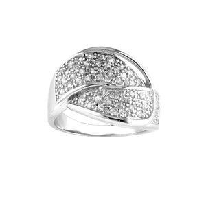 CTR07010-size8 Sterling silver with Simmering Full CZs on Double Belt Haywire Ring