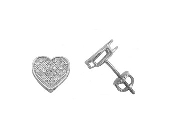 ES916-m Sterling silver 9 mm Medium Size High Quality Micro Pave Cubic Zircon Flatteous Heart Screw Post Earring