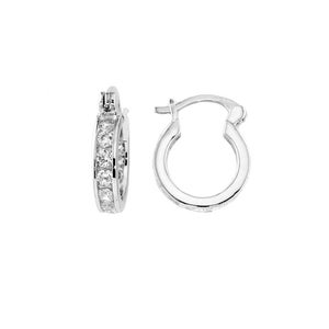 CTE06247-15 Sterling silver 15mm Baby Size and CZs Channel Setting Designed Hoop Earrings