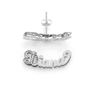 SNS818f Sterling Silver 7/8&quot; Small Size Two Tone  Accent Artful Curved 3D No Tail Name Earrings