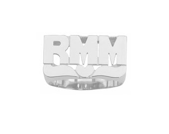 Custom Silver Name Ring | Solid Sterling Silver | Fine Jewelry | Rhodium Plated | Block Letters Heart Tail (Item: SNS097 )