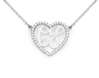 Silver Heart Monogram Necklace (Item: MonoCZw )
