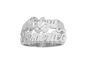 Two Name with Heart | Accented | Custom Silver Name Ring | Solid Sterling Silver | Rhodium Plated Fine Jewelry  (Item: SNS137D )