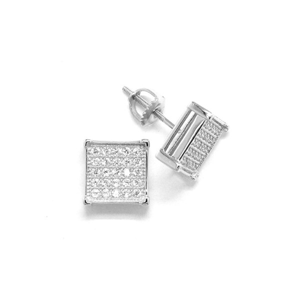 YHE01297 Sterling Silver High Quality Micro Pave Square Bridge Shape Screw Post Earring