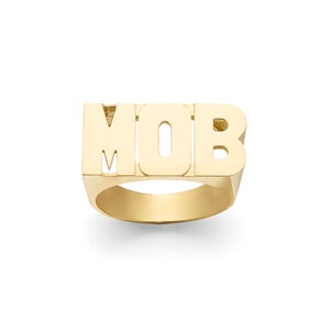 Anel de nome de ouro personalizado | Ouro maciço 10k ou 14k | Joias finas | Anel inicial de letra de bloco (Item: LEE082)