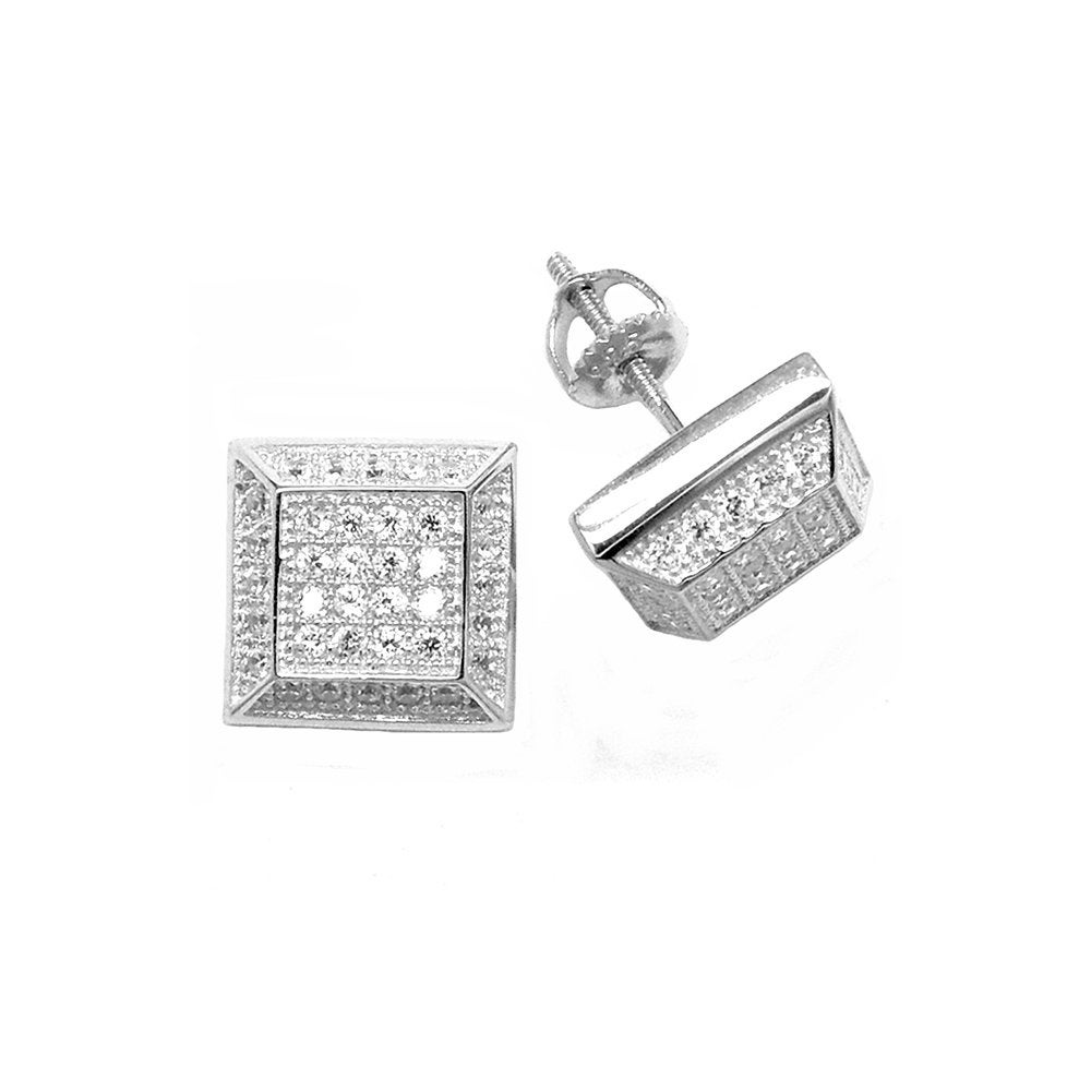 QHE00026 Sterling Silver High Quality Micro Pave Square With