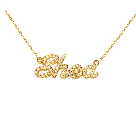 Script With Diamonds No Tail Solid Gold Name Necklace Custom