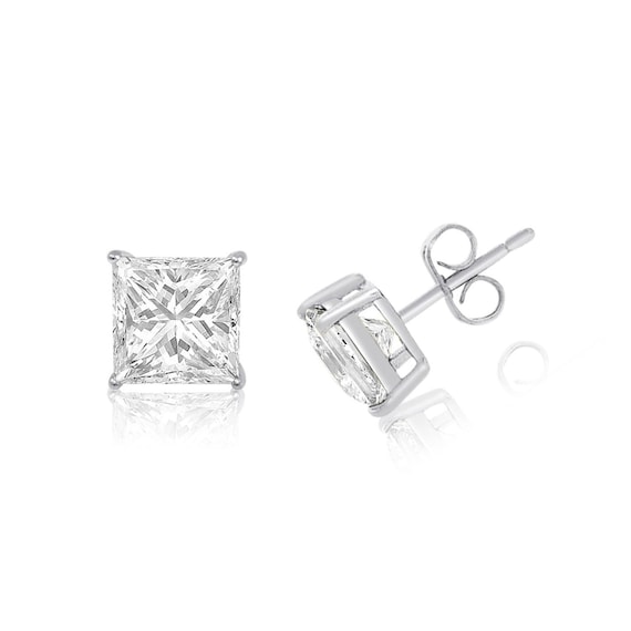 SKS Sterling Silver Square Cubic Zircon on Stud Earrings in