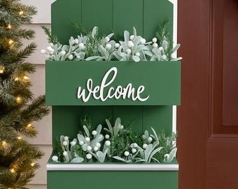 Letrero de madera de bienvenida para el porche navideño, decoración para macetas navideñas
