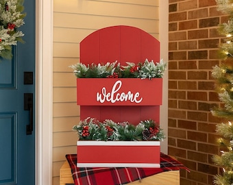 Letrero navideño para el porche, maceta de madera de bienvenida, decoración navideña para la puerta