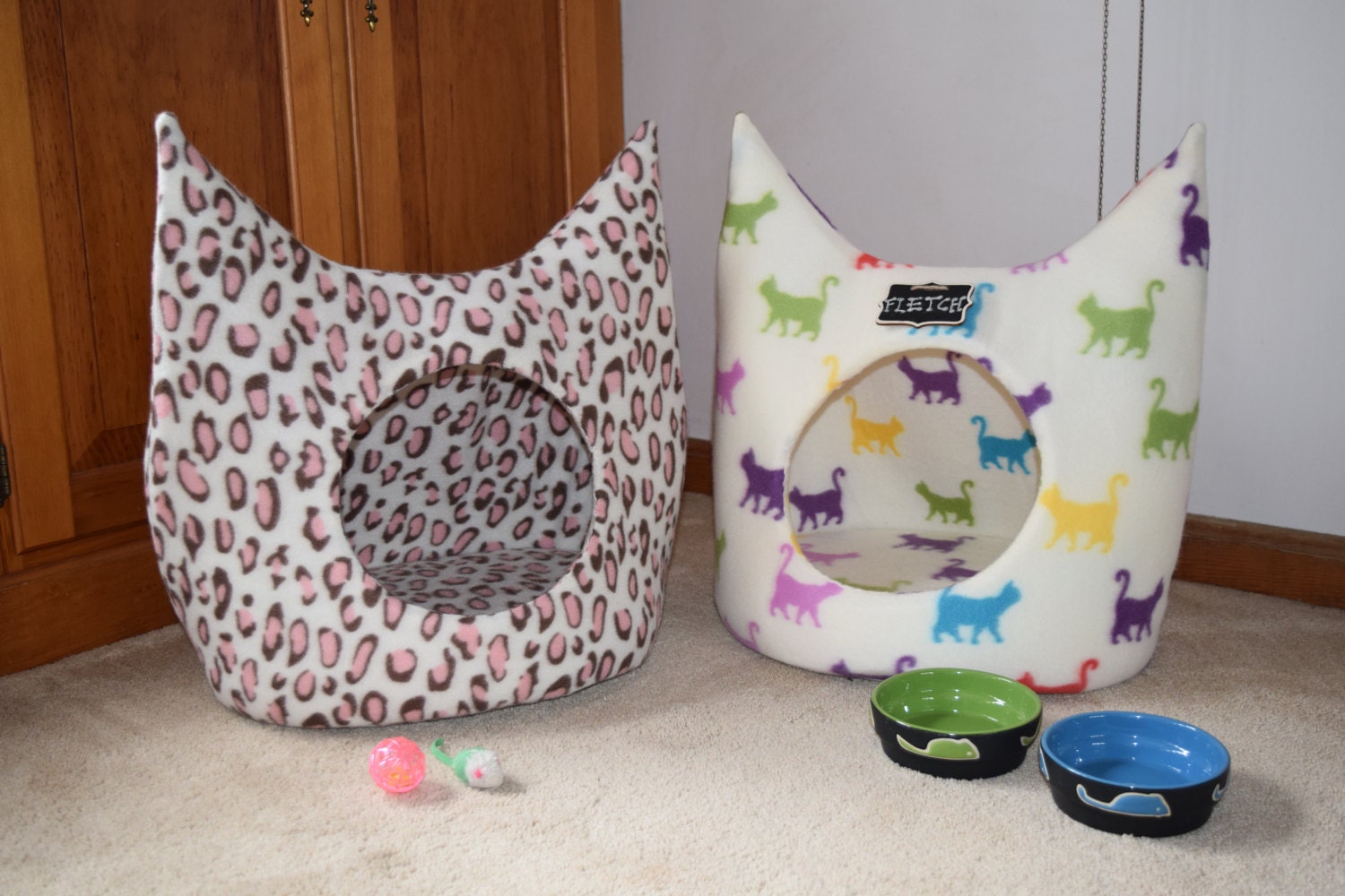 WINTER SALE Fleece Cat Bed (Hand Sewn in USA) , Cat House, Cat Cave