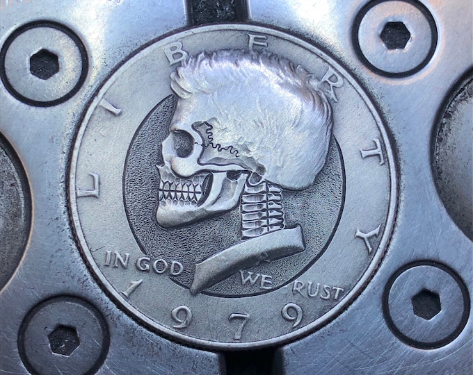 Hobo Nickel Skull By M.J. Petitdemange engraved Challenge Coin,memento mori,carved skull,Jewelry,Art-metal-Groomsmen gift-Halloween