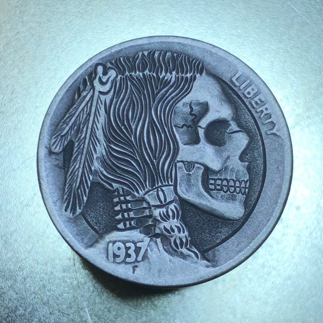 Hobo Nickel Skull by M.J. Petitdemange Hand Engraved Challenge Coin ...