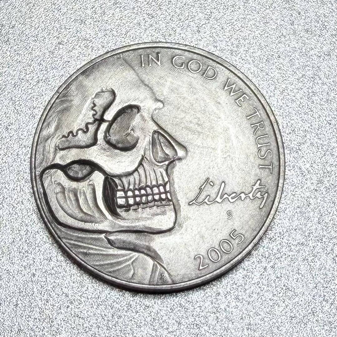 Hand Engraved Hobo Nickel Skull Coin: Memento Mori Art - Etsy