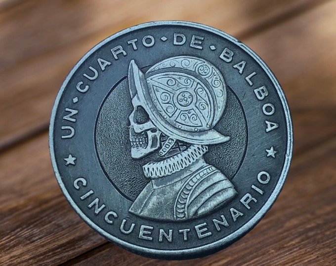 Hand Carved Authentic 90% Silver 1/4 Balboa Hobo Nickel Skull By M.J Petitdemange, memento mori, skull art, metal, tattoo, edc, folk art