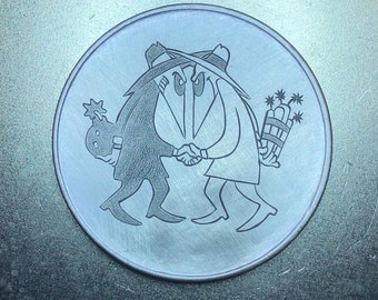 Spy vs. Spy Hobo Nickel Love Token Hand carved on a Silver Peace Dollar. Valentine, jewelry, Fathers Day gift for husband his her