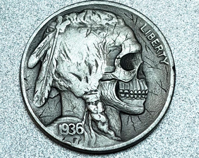 Hobo Nickel Skull Coin: Hand-Engraved Memento Mori Art