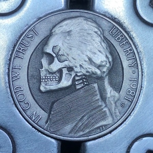 Hobo Nickel Skull By M.J. Petitdemange-fathers day gift-day of the dead-hand engraved