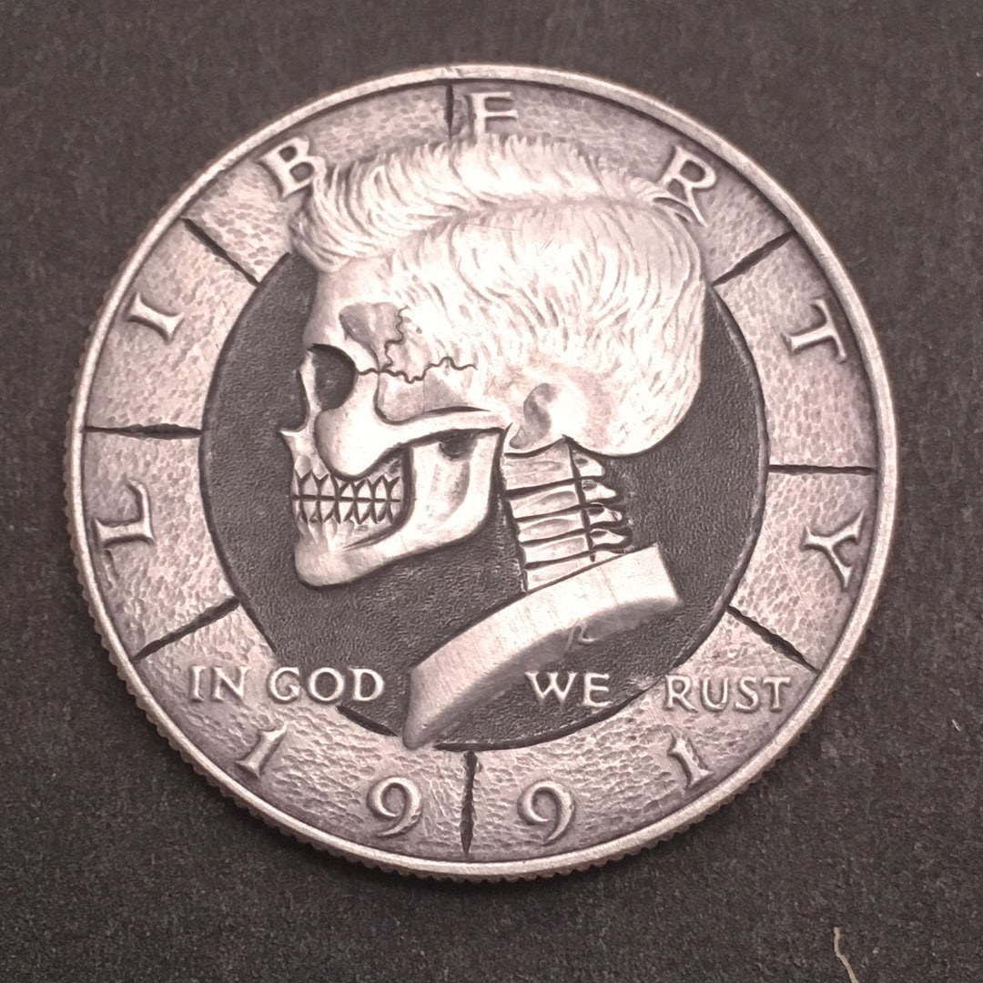 Hand Engraved Hobo Nickel Skull: JFK Half Dollar Memento Mori - Etsy