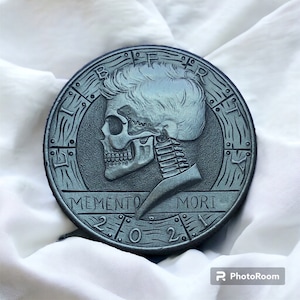Hobo Nickel Skull Kennedy Half Dollar Love Token hand engraved-fathers day gift-day of the dead