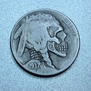 Hobo Nickel Skull hand carved, engraved coin,memento mori,carved skull,Jewelry,edc, Halloween,Day of the Dead