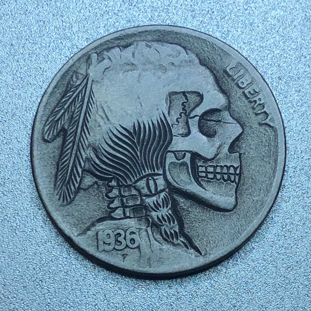 Engraved Hobo Nickel Skull Coin by M.J. Petitdemange - Etsy