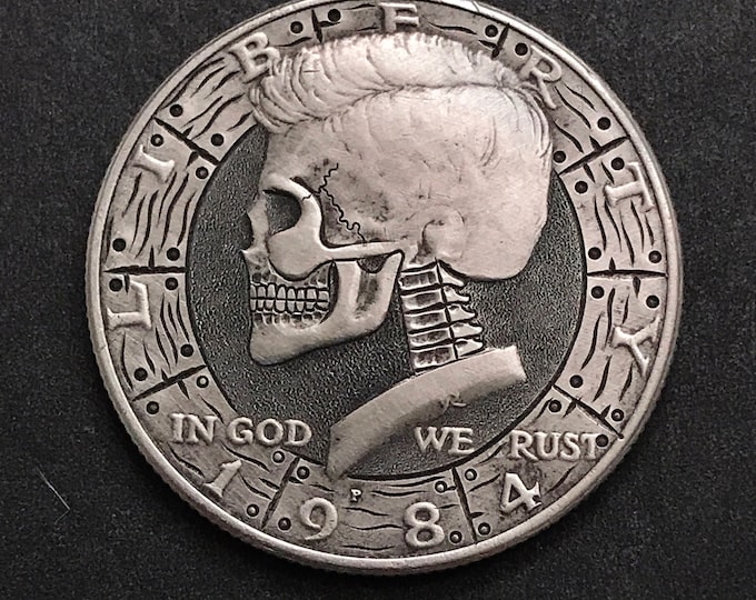 Hobo Nickel Skull Kennedy Half Dollar Love Token hand engraved