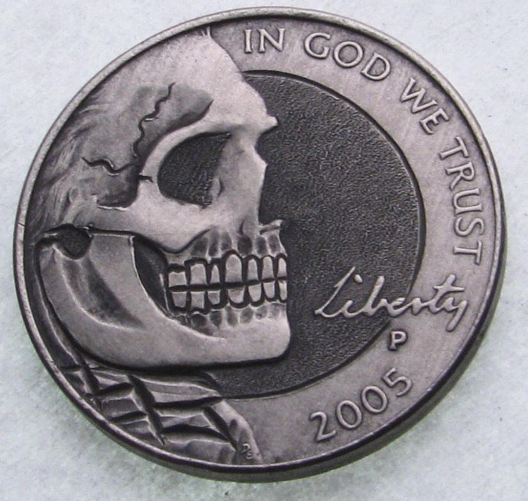 Hand Engraved Hobo Nickel Skull Coin: Memento Mori Art - Etsy