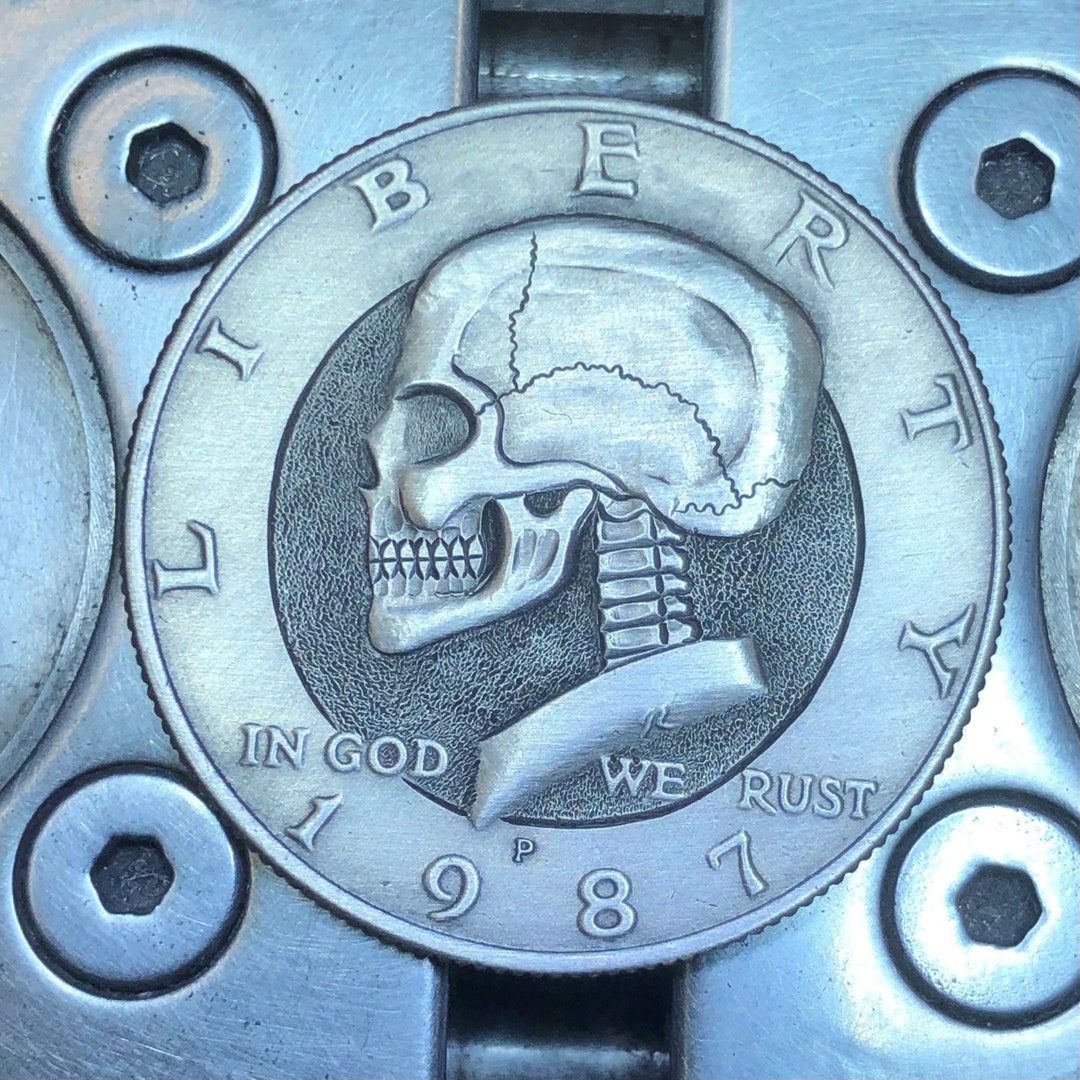 Hand-carved Hobo Nickel Skull on Kennedy Half Dollar Coin Art - Etsy