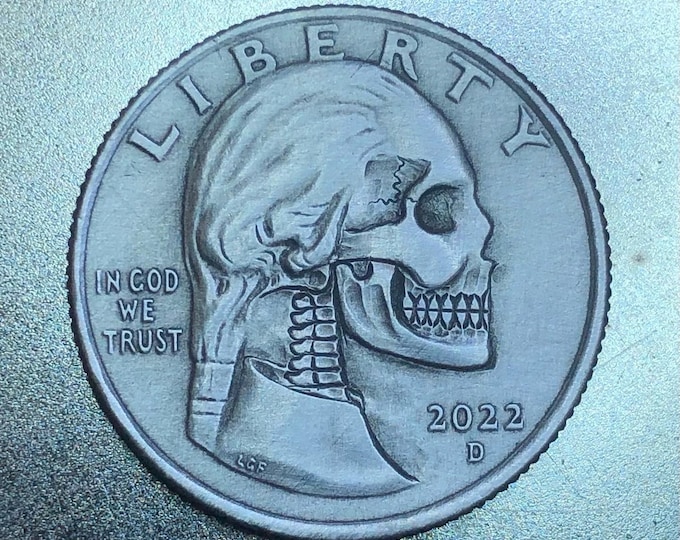 2022 Hobo Nickel Skull By M.J. Petitdemange engraved coin,memento mori,carved skull,quarter,Art-metal-Groomsman , gift for Husband  hot