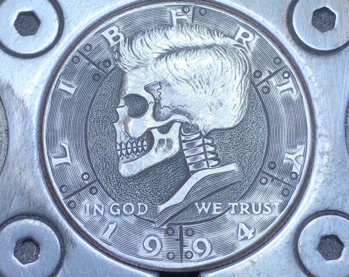 Hobo Nickel Skull By M.J. Petitdemange engraved Challenge Coin,memento mori,skull,Jewelry,Art Groomsmen gift-Halloween art for husband wife