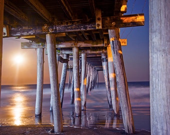 Sunset under the 14th Street Fishing Pier in Ocean City, NJ Beach Canvas Art