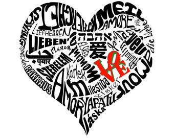 Love in 30 Different Languages Typography Art on Canvas 12x14