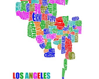 Typography Art of Los Angeles Neighborhoods Giclee Print on Canvas 12x14