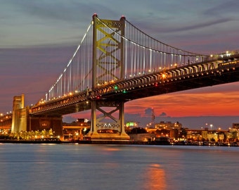 Ben Franklin Bridge in Philadelphia at Sunset Giclee Canvas Art 30x40