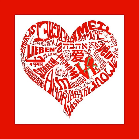 Love in 30 Different Languages Typography Art on Canvas 12 X 14