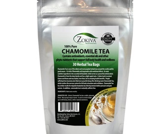 Chamomile Tea - 100% Natural, 30 Tea Bags, Calming Herbal Tea, Resealable Pouch, Vegan