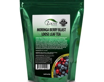 Moringa Tea Loose Leaf Berry Blast - Contains Real Fruit Pieces Exclusive Blend With Moringa 3oz Pouch