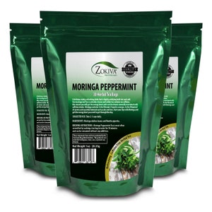 Moringa Peppermint Tea Bags 3-Pack, 90 Count, in Resealable Zip Pouch