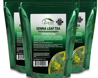 Senna Tea Bags 3-Pack 90 Bags 100% Natural Herbal Tea in Resealable Zip Pouch