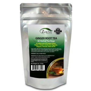 Ginger Tea 100% Pure Root 30 Tea Bags All-Natural Caffeine Free Herbal Tea