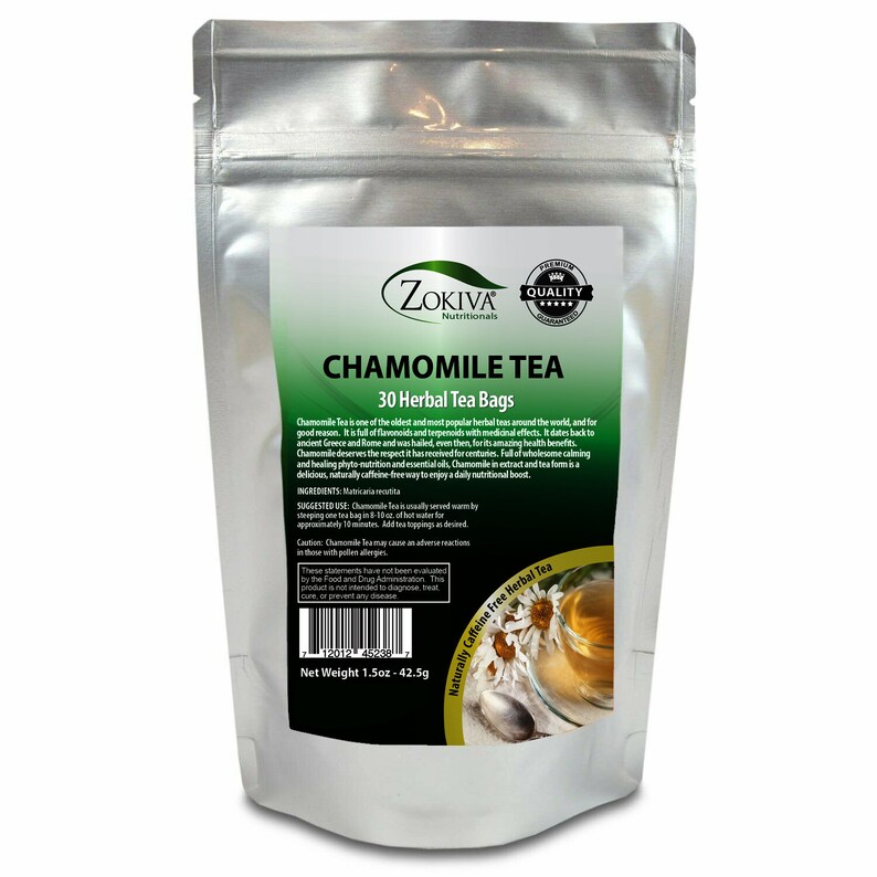 Chamomile Tea 30 Bags 100% Natural Premium Tea in Resealable Pouch immagine 1