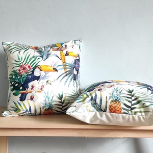 Bird of Paradise Flower Pillowcase, Tropical Leaves Pillow Cover, Floral Cushion Cover, Toucan Cushion Cover, Botanical Jungle themed